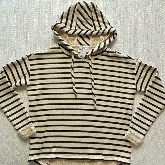 FOR THE REPUBLIC Junior XS IVORY striped  HOODIE - Picture 1 of 7